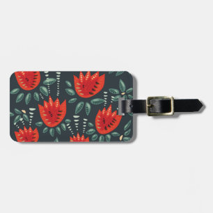 Etiqueta De Bagagem Tulipas Vermelhas Whimsical Arte Floral - Abstrato