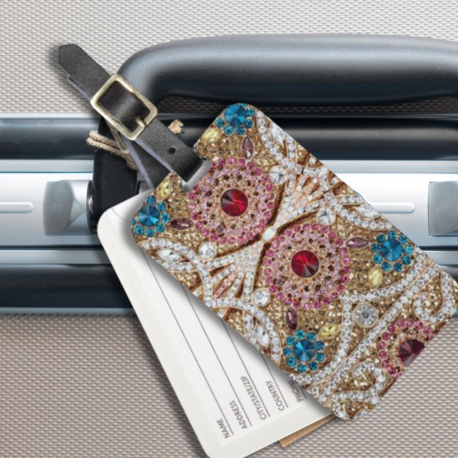 Etiqueta De Bagagem turquesa azul-prata-ouro-burguês-rosa-burguês (turquoise blue silver gold burgundy pink bohemian luggage tag)