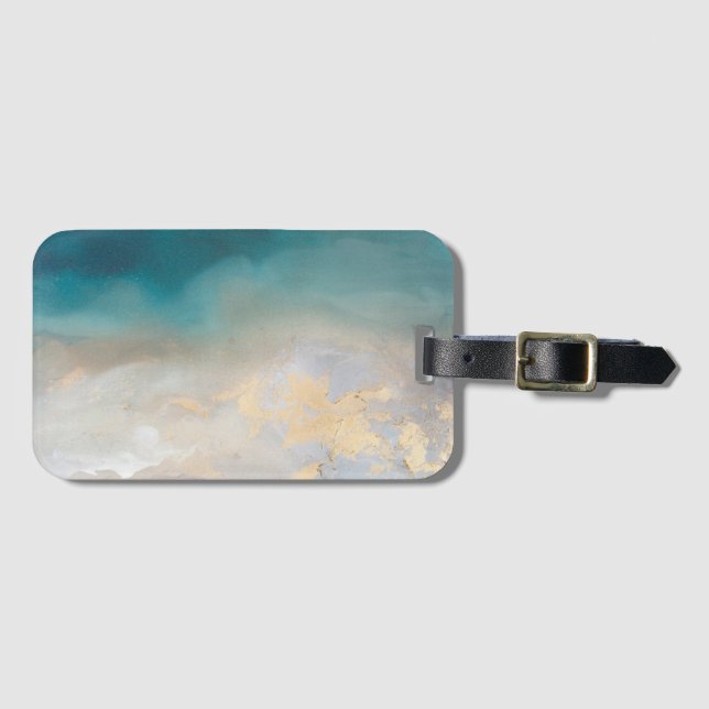 Etiqueta De Bagagem Turquesa, Dourado e branco (Frente Horizontal)