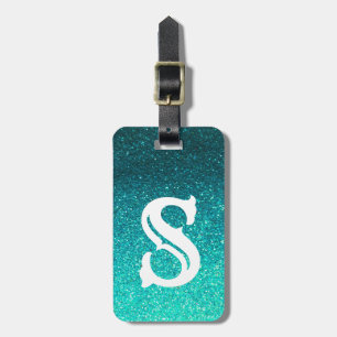 Etiqueta De Bagagem Turquesa Glitter Ombre Espalha Glam Monograma