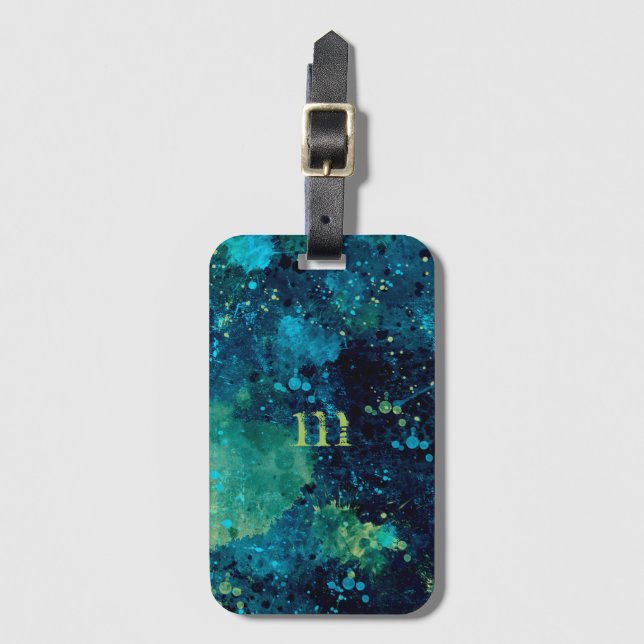 Etiqueta De Bagagem Turquesa Grungy e Amarelo (Frente Vertical)