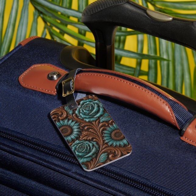 Etiqueta De Bagagem Turquoise Chocolate Tooled Western Patterns (Frente Insitu 1)