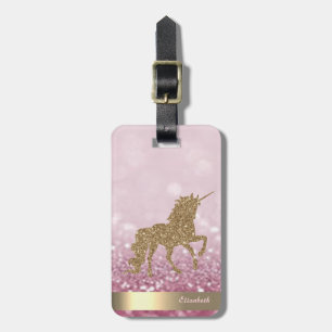 Etiqueta De Bagagem Unicórnio Glitter Dourado Moderno, Bokeh Glitter
