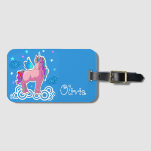 Etiqueta De Bagagem Unicórnio Magic Pink Cute com asas