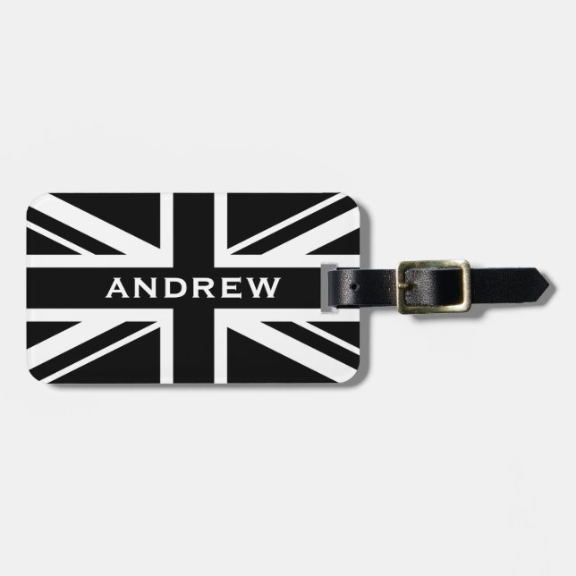 Etiqueta De Bagagem Union Jack ~ Black and White (Frente Horizontal)