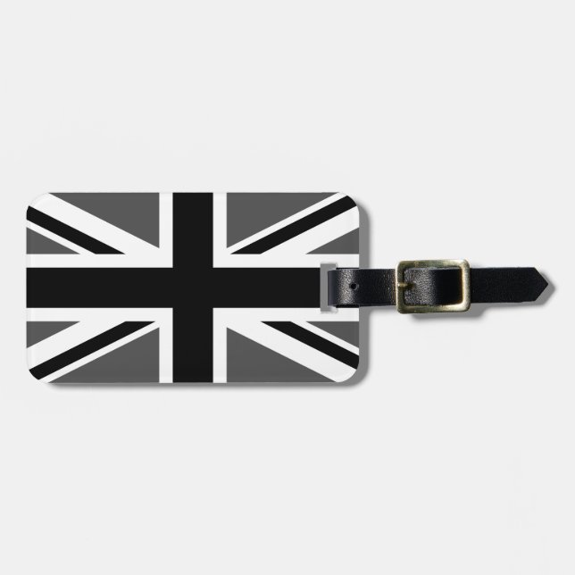 Etiqueta De Bagagem Union Jack preto e cinza (Frente Horizontal)