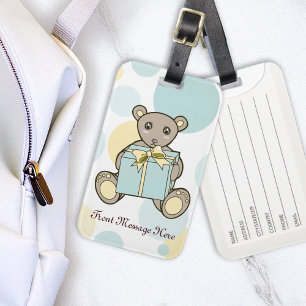 Etiqueta De Bagagem Urso de pelúcia azul pastel e amarelo fofo para cr