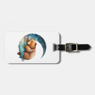 Etiqueta De Bagagem Urso de Teddy Bonito Dormindo na Lua Crescente