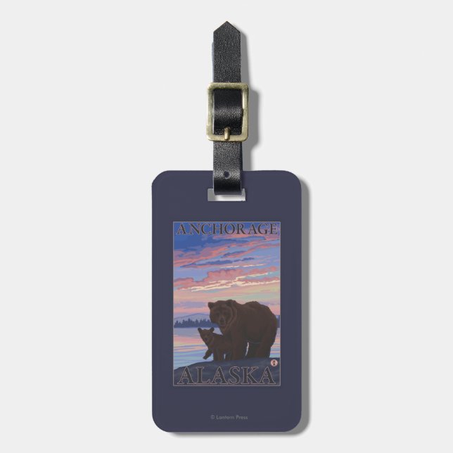 Etiqueta De Bagagem Urso e Cub - Anchorage, Alaska (Frente Vertical)