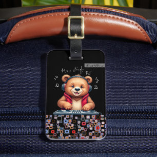 Etiqueta De Bagagem Urso Grizzly Feliz, DJ Sorridente, Selva Musical