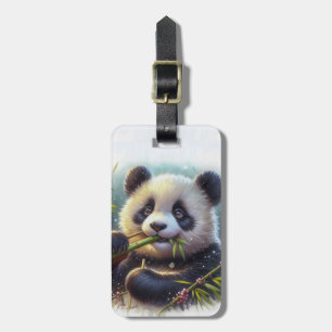 Etiqueta De Bagagem Urso Panda Adorável Comendo Bambu
