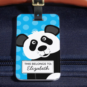 Etiqueta De Bagagem Urso Panda Azul Crianças Animal Fofo