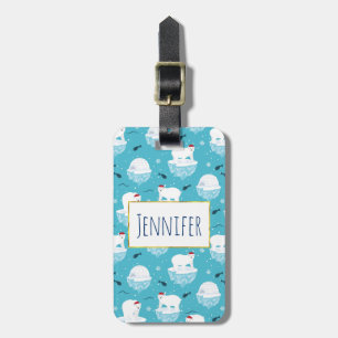 Etiqueta De Bagagem Ursos Polares Bonitos em Santa Hats, Padrão de Nat