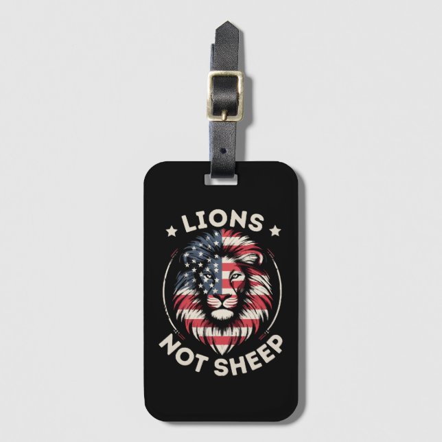 ETIQUETA DE BAGAGEM USA FLAG , LIÕES NÃO OVINOS (Frente Vertical)