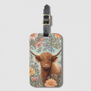 Etiqueta De Bagagem Vaca das Terras Altas Pastel Floral Inspirada em W