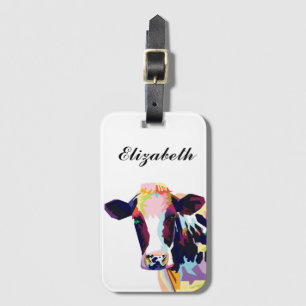 Etiqueta De Bagagem Vaca Pop de Arte Personalizada Colorida