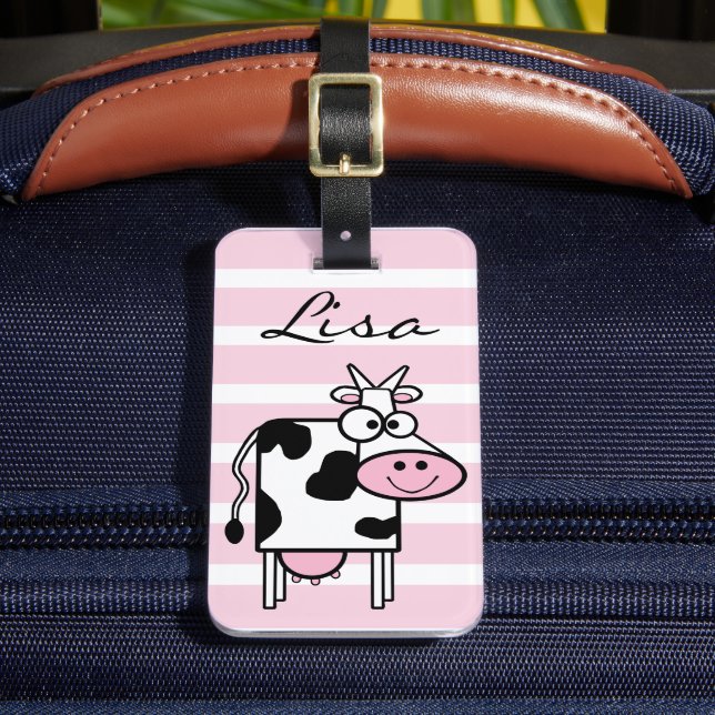 Etiqueta De Bagagem Vaca Sorridente Impressão Animal Girly Monogramada (Frente Insitu 2)
