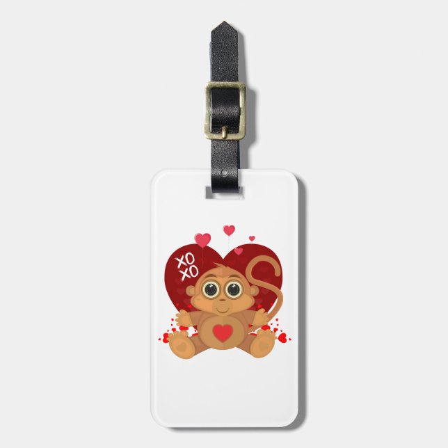 Etiqueta De Bagagem Valentine's Day Monkey  (Frente Vertical)