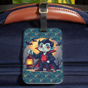 Etiqueta De Bagagem Vampiro Fofo com Lanterna Kawaii Halloween
