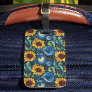 Etiqueta De Bagagem Van Gogh girassol e noite estrelada