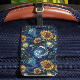 Etiqueta De Bagagem Van Gogh girassol e noite estrelada