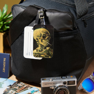 Etiqueta De Bagagem Van Gogh Skull com Cigarro queimado, Arte Vintage