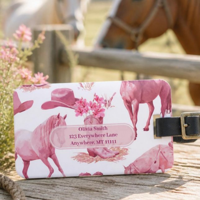 Etiqueta De Bagagem Vaqueira Rosa Western  (Criador carregado)