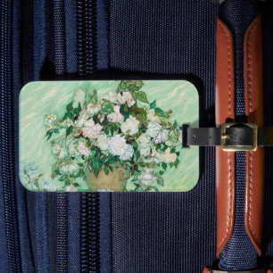 Etiqueta De Bagagem Vaso de Van Gogh com arte floral do vintage
