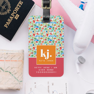 Etiqueta De Bagagem Verão Elegante   Monograma Personalizado Divertido