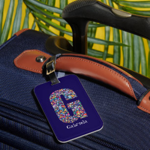Etiqueta De Bagagem Verde amarelo púrpura floral Monograma inicial G a