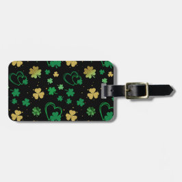 Etiqueta De Bagagem VERDE bonito e DOURADOS SHAMROCKS E CORAÇÕES IRLAN
