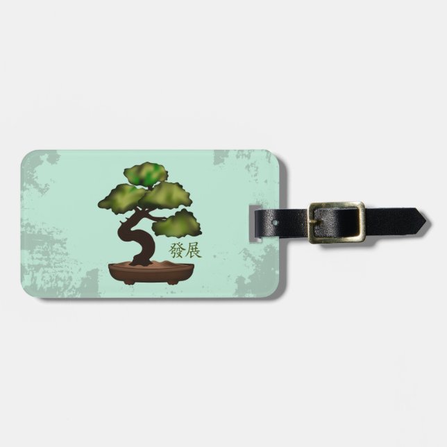 Etiqueta De Bagagem Verde Bonsai grunge "Crescimento" (Frente Horizontal)