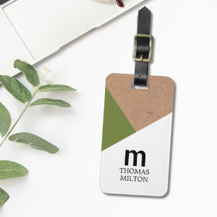 Etiqueta De Bagagem Verde Branco Escrito Geométrico Moderno