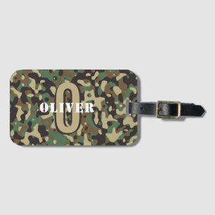 Etiqueta De Bagagem Verde Castanho Beige Camo Camouflage Nome do Monog