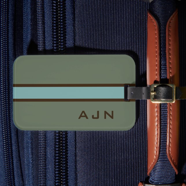 Etiqueta de Bagagem Verde Empoeirada Monogramada (Frente Insitu 4)