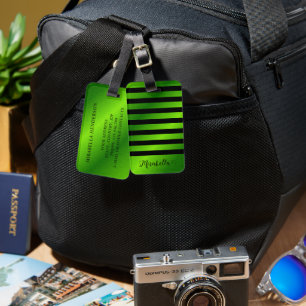 Etiqueta De Bagagem Verde limão Brilhante Monograma Moderno