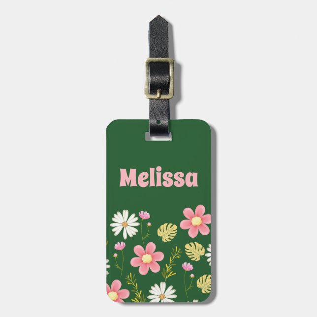 Etiqueta De Bagagem Verde-Rosa Elegante (Frente Vertical)