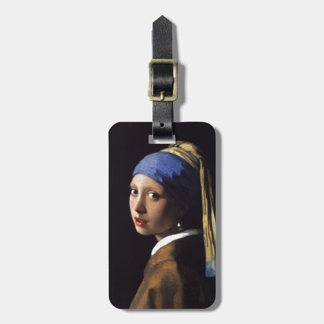 Etiqueta De Bagagem Vermeer Girl Pearl Enarrando pintura de arte (Frente Vertical)