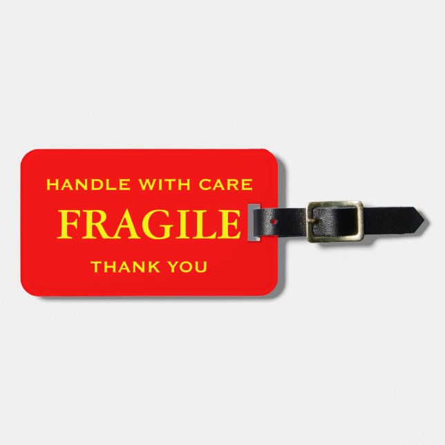 Etiqueta De Bagagem Vermelho Amarelo Frágil Manusear com Cuidado Obrig (Frente Horizontal)