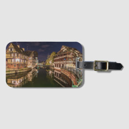 Etiqueta De Bagagem Viagem Bagagem França Foto Noite de Estrasburgo