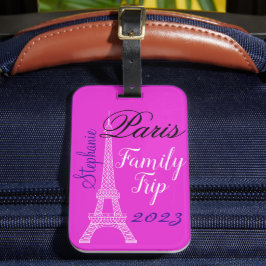 Etiqueta De Bagagem Viagem da Família Torre Eiffel Paris Rosa Chic