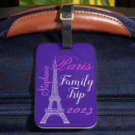 Etiqueta De Bagagem Viagem da Família Torre Eiffel Paris Roxo-Chic Par