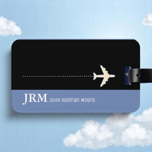 Etiqueta De Bagagem Viagem de avião/azul de monograma personalizado