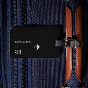 Etiqueta De Bagagem Viagem de Avião Minimalista Classe Preta