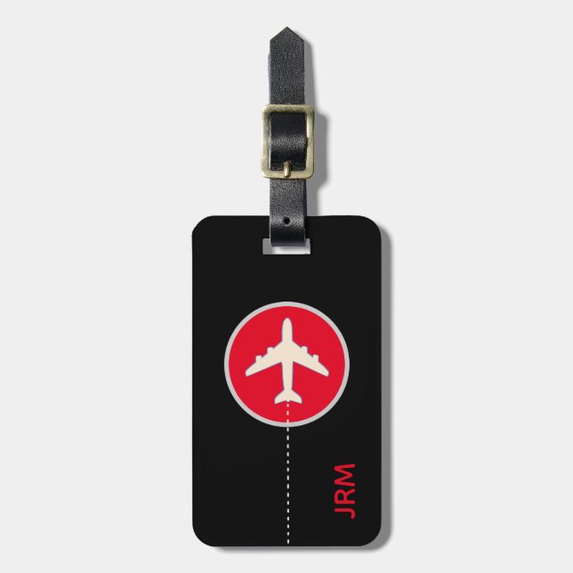 Etiqueta De Bagagem viagem de avião preto personalizado (Frente Vertical)