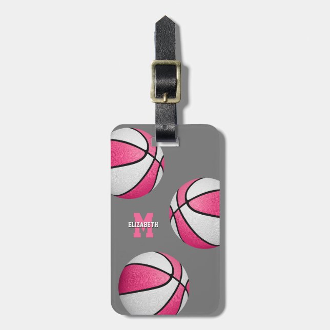 Etiqueta De Bagagem viagem de basquetebol branco rosa (Frente Vertical)
