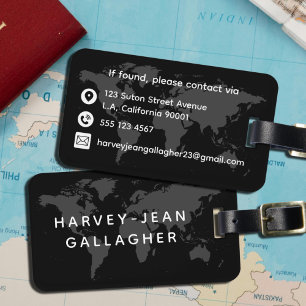Etiqueta De Bagagem Viagem de Mapa do Mundo Branco e Negro Masculino S