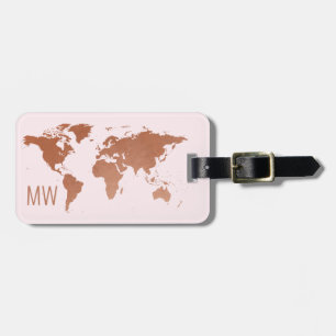 Etiqueta De Bagagem Viagem de Mapa do Mundo de Cor-de-Rosa Dourada e d