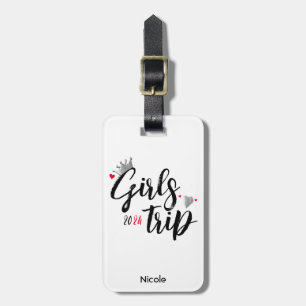 Etiqueta De Bagagem Viagem de Meninas Coroa Prata Coração Vermelho Bra