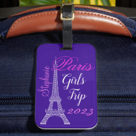 Etiqueta De Bagagem Viagem de Meninas em Torre Eiffel Paris Roxo-Chic